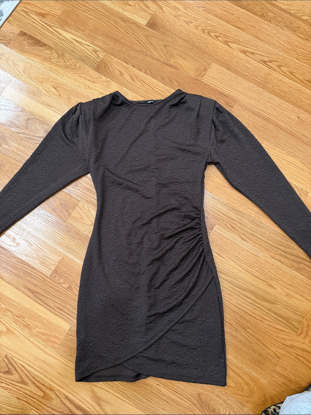 Express Brown Long Sleeve Ruched Side Wrap Dress XS size